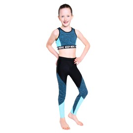 Barielle 10016 Children's Sports Outfit Training Outfit Two Piece Outfit Leggings Crop Top Sporty Tracksuit Multicoloured 110-164, turquoise