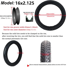 16x2.125 Electric Bicycle Solid Tire, Non-Inflation Explosion-Proof Tire, Replacement Tyres for Electric Bike