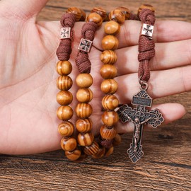Nazareth Store St Michael Paracord Rosary Beads Rugged Rosary Necklace Strong Corded Catholic Pardon Crucifix, Large, Paracord, Zinc, No Gemstone