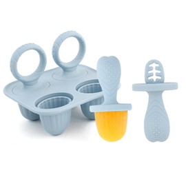 Moldes para Paletas de Hielo, Moldes de Silicona para Paletas de Leche Materna con Varillas y 4 Cavidades para Alivio de La Dentición del Bebé, Molde de Helado DIY para Niños, Reutilizable (Azul)