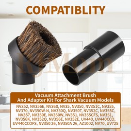 Soft Horse Hair Vacuum Brush Attachment For Shark Vacuum - Round Brush With Adapter - To Convert The 1 1/4" Tool To 1 1/2" Vacuum Hoses, Vacuum Attachment Brush Hair Length 35mm