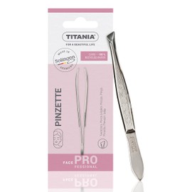 TITANIA Tweezers from Solingen (8 cm) • Made in Germany • Eyebrow Tweezers for Plucking • Thin, Bevelled Tip for Precise Gripping