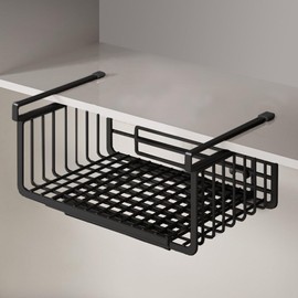 Extendable Under Shelf Storage Basket, Hanging Baskets Under Cabinet Shelf Organizer, for Cabinet Pantry Kitchen Cupboard Desk Counter Bookshelf Space Saver Heavy Duty Slide-in (Black, 1 Pack)