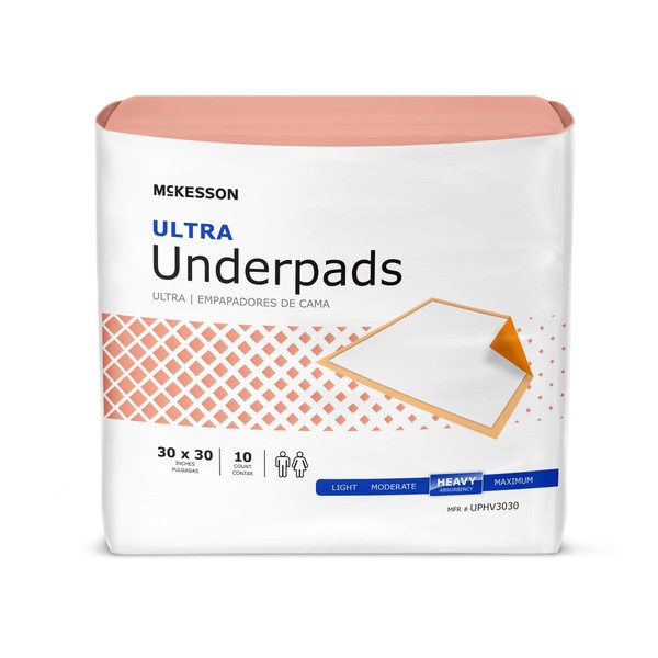 McKesson Ultra Underpads, Incontinence, Heavy Absorbency, 30 in x 30 in, 100 Count
