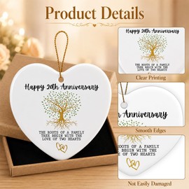 Happy 20th Wedding Anniversary Hanging Gifts, Hanging Heart Plaque Ceramic Card, Ornaments for Married Couple Wife Husband, Exquisite Home Decoration for Bedroom Living Room Garden