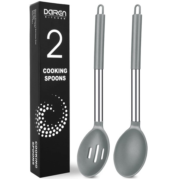 Pack of 2 Large Silicone Cooking Spoons, Non-Stick Stainless Steel
