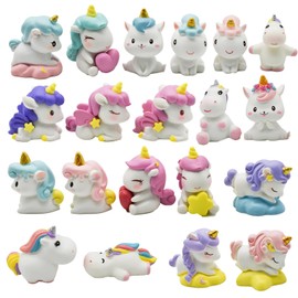 Pinenjoy 20Pcs Miniature Rainbow Unicorn Figurines Mini Resin Unicorns Figures Collection Set for DIY Fairy Garden Moss Landscape Terrarium Crafts Birthday Party Favors