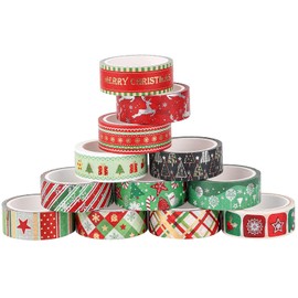 AIEX 12-Piece Christmas Washi Tape Set for Children, DIY Crafts, Thick Washi Tape with Gold Texture Design, Wrapping Paper, Tape, Christmas, Scrapbooking, Planner, Office Supplies (1.5 cm x 5 m)