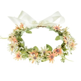 Lucky Summer Daisy Flower Headband BOHO Greenery Floral Headpiece Wedding Festival(Light Orange)