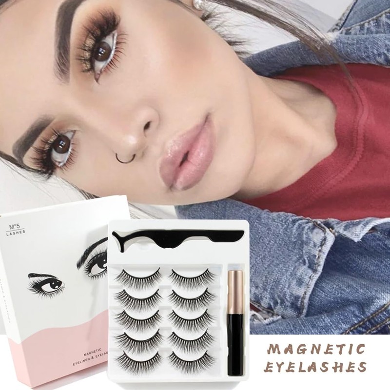 ZXUPOI 5 Pairs of Magnetic Eyelashes, Magnetic Eyelashes with Eyeliner,