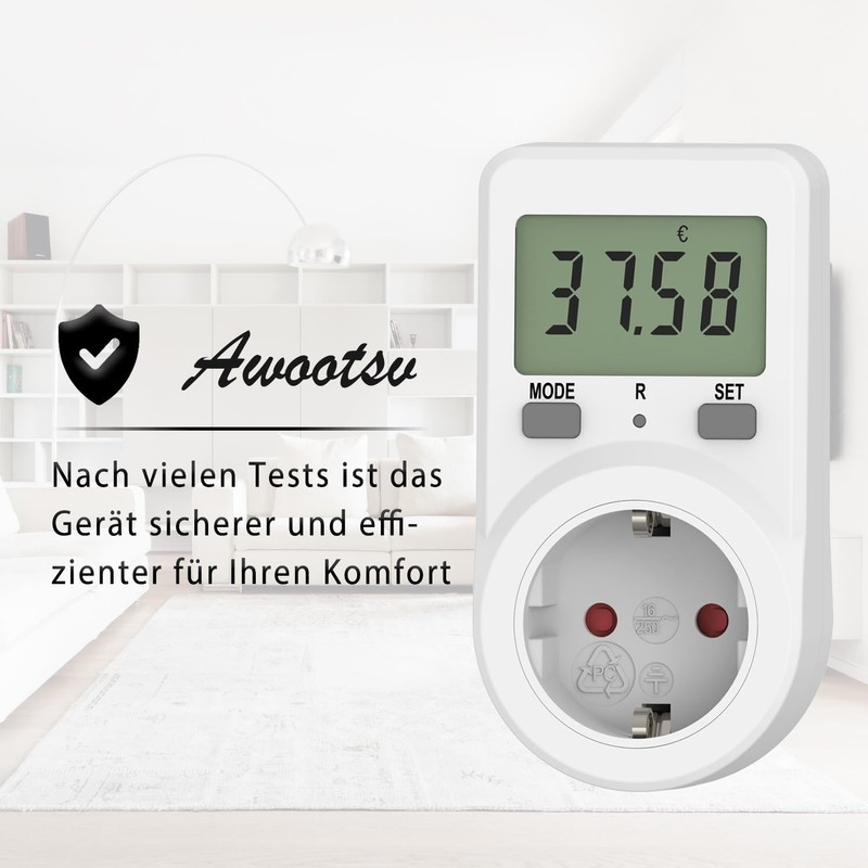 Awootsv Electricity Meter for Socket Power Meter Socket, Energy Cost
