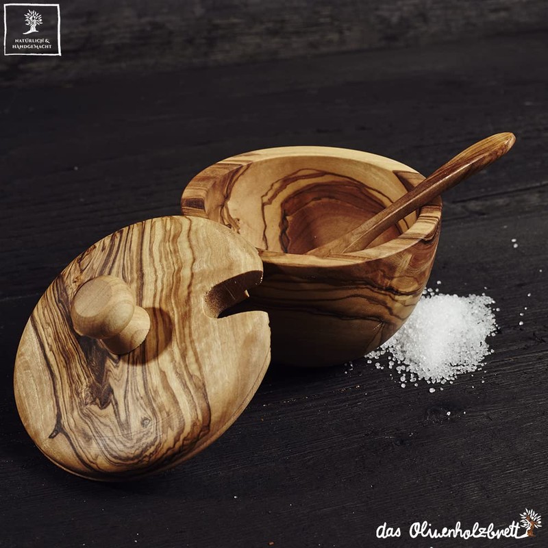 das Olivenholzbrett® Small Olive Wood Sugar Bowl with Lid and
