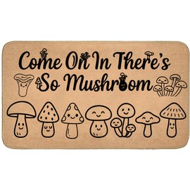TRYYN Funny Mushroom Welcome Door Mat,29.5x17inch,Indoor Outdoor Linen Floor Mats with Hand-Drawn Mushrooms and Quote,Non-Slip Rubber Backing Doormat,Decor Gifts Rug for Entrance Kitchen Bedroom
