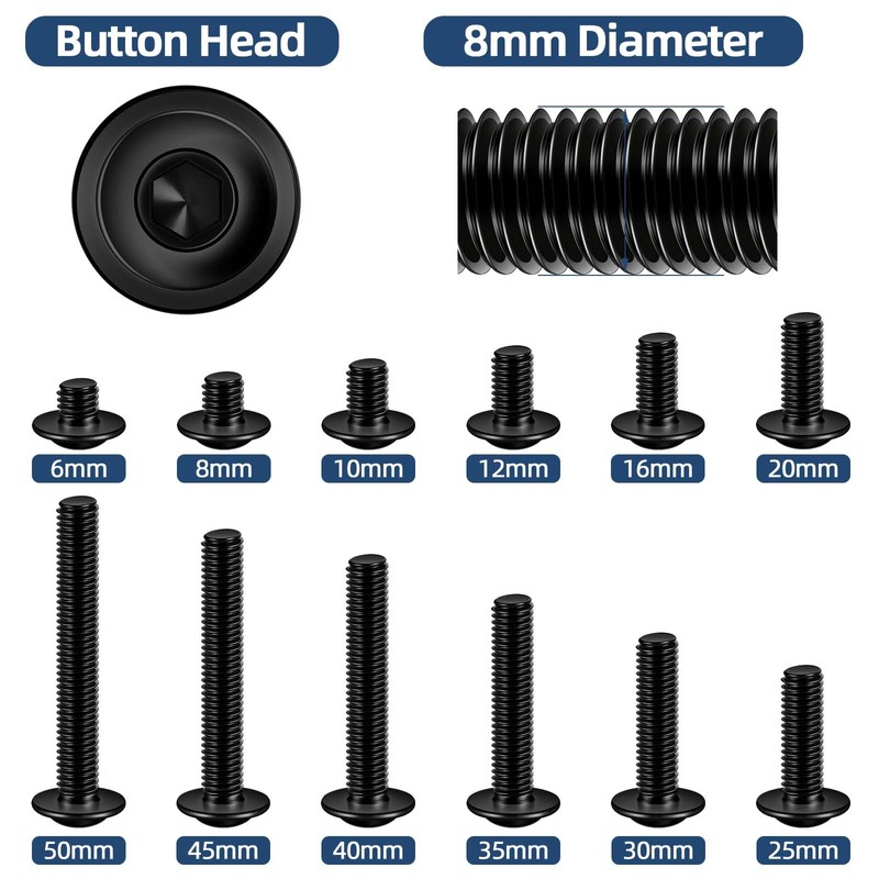 M8 x 16mm Flanged Button Head Socket Cap Screws, Black