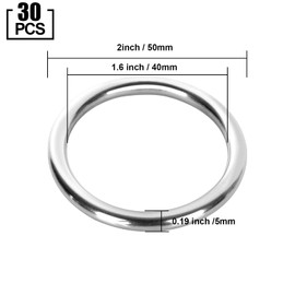 ZOEYES 30 PCS 2 Inch Welded O-Ring, 304 Stainless Steel Rings, Seamless Metal O Ring, Solid Round O Ring for Macrame, Crafts, Camping Belt, Dog Leashes, Luggage Accessories, Handbag