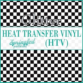 Medium Black & White Checkered Pattern #1 Glitter HTV 12x18 Sheet Heat Transfer Vinyl Checks Print
