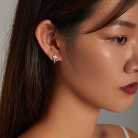 Birthday Gifts for Women 925 Sterling Silver Hoop Earrings for Women Spring Pink Cherry Hoop Earrings for Girls Hypoallergenic Christmas Jewelry Gift