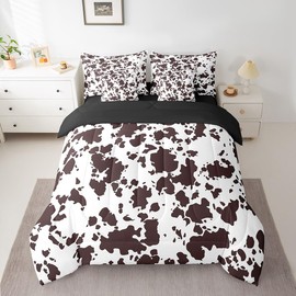 Erosebridal 7 Pcs Highland Milk Cow Bed in a Bag Full Comforter Set,Kids Cartoon Brown Cow Print Brown Sheet Set,Western Cowhide Bedding with Comforter,Bull Cattle Rustic Farmhouse Quilt Cover