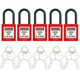 SATTRON Safety Lockout Padlock Sets, OSHA Compliant 5 Red Lockout Tagout Locks, Keyed Differently Loto Locks (2 Keys Per Lock) for Lock Out Tag Out Stations