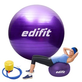 EDIFIT, Exercise Ball, 55, 65 and 75, Pezziball, Including Inflator, Pilates Ball, Sitting Ball, Pilates, Yoga Ball, Gymnastics (55 cm, Purple)