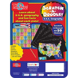 Bendon TS Shure Educational Scratch-A-Doodle United States USA Geography Learning Tin with 5 Scratchboards and Wooden Stylus 51474