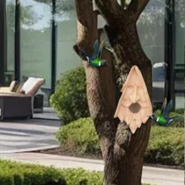 Colcolo Tree Face Bird Feeder Birdfeeder Bird House Resin Rustic Sculpture Outdoor Decor for Tree Outside Backyard Yard Decoration