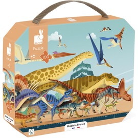 Janod Dino,Dinosaur Children’s 100-Piece Panoramic Puzzle-1-Metre Long-FSC-Certified Cardboard-Vegetable Ink-Made in France-6 Years +, J05831, Multicolor