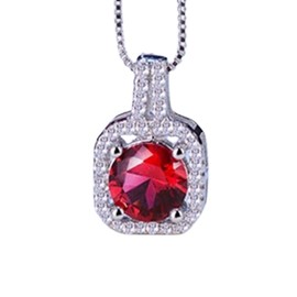 IzuBizu London Women's Sterling Silver Ruby Red Square White Cubic Zirconia Diamond Pendant Love Wedding Engagement Mother's Day Crystal Necklace,45cm