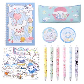 yumcute Cute School Supplies Kawaii Stationery Set Back to School Gift for Kids Office Supplies Gifts for School Season Girls Including Spiral Journal Notebook Gel Pens Stickers Pencil Case Badge (A)