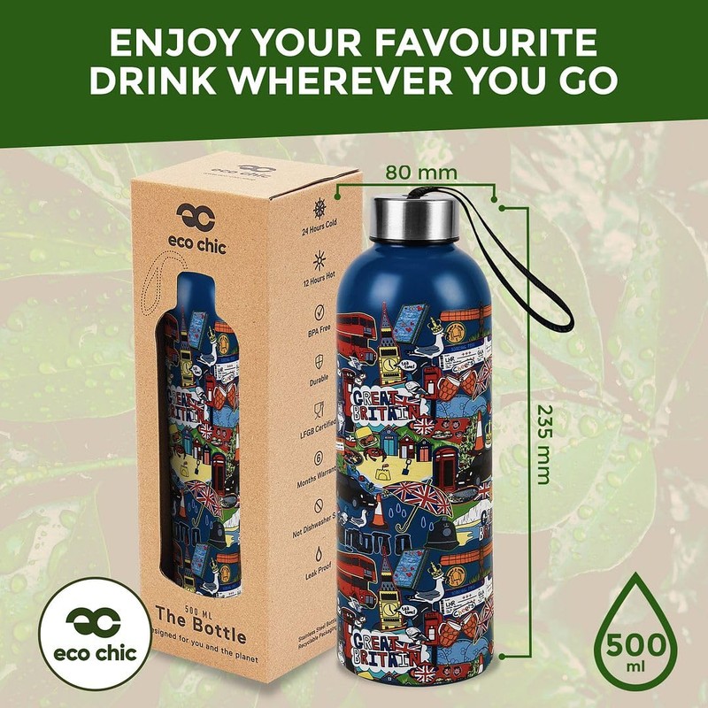 Eco Chic Reusable Thermal Bottle Stainless Steel Leakproof Insulated Water