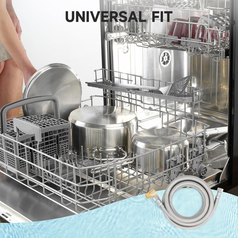 Roastove Universal Dishwasher Installation Kit,6 Ft Stainless Steel Dishwasher Hose,Burst
