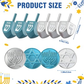 Realspring Hanukkah Gift Set of 200 Pcs Coins and 10 Pcs Wooden Dreidels Gelt Coins Treasure Hunt Treasure Hunt Game Toy Hanukkah Party Supplies, Blue and Gray