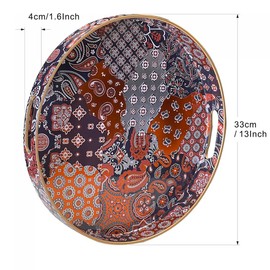 Zosenley Round Decorative Tray- Indian Style, Marbling Plastic Tray with Handles, Modern Vanity Tray and Serving Tray for Ottoman, Coffee Table, Kitchen and Bathroom. (Round)