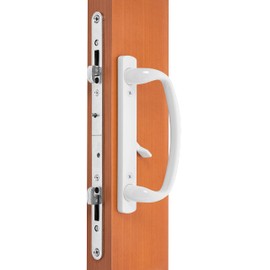 Rockwell Security Euro-Charlotte Sliding Glass Door Handlein White Finish fits 3-15/16" Screwholes and Fits Up to 1-3/4" Thick Doors