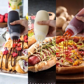 Werduoland 3 Hole Squeeze Bottles for Sauces Plastic Condiment Squeeze Bottles Ketchup Dispenser Salad Dressing Container Squirt Kitchen Squeeze Bottles for Oil BBQ Paint Pancake Art 3 Pcs 13oz/380ML