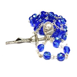 Genuine Made in Italy Rosary Apostolic Blessing Pope Leo XIV Saint Benedict Medal Cross perfect for car mirror Rosarios catolicos para hombre Patron of Students Christian Values (Blue)