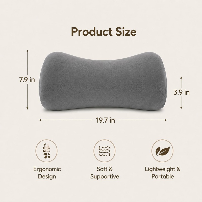 Lumbar Support Pillow for Bed, 19.7 x 7.9 x 3.9