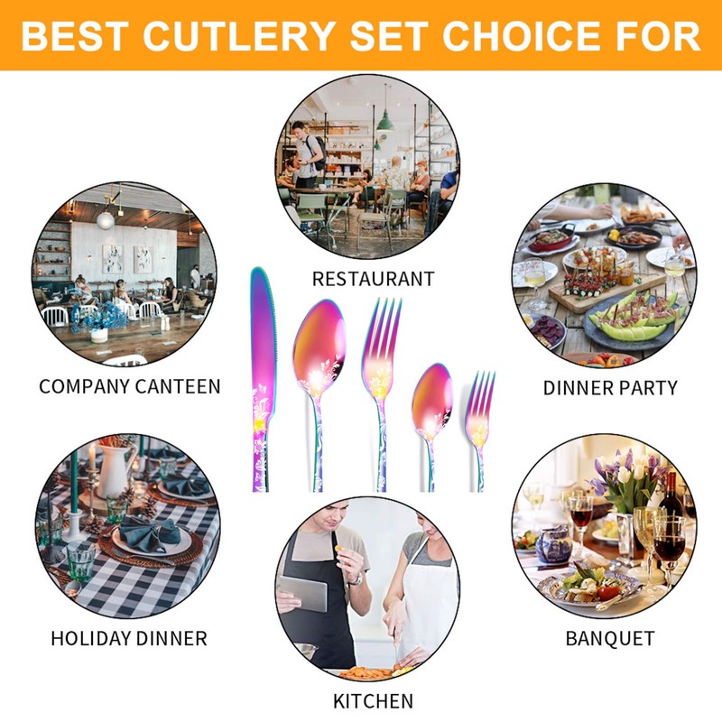 vilihkc 20 piece Unique Pattern Design Silverware Set, Stainless Steel
