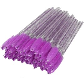 Mystik Trends 100PCS Disposable Eyelash Brushes – Soft Head Mascara Wands, Crystal Handle Eyebrow Brushes for Lash Extension & Makeup Application – Pink Glitter Lash Spoolies