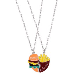 2pcs Best Friendship Necklaces for 2 Girls, Mutual Attract Magnetic Matching Couples Pendant Necklace Set Forever Friends Bff Jewelry Gifts for Women Men Anniversary Birthday (Burger and Fries)