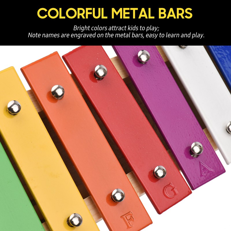 15 Note Glockenspiel Xylophone Wooden Base Colorful Aluminum Bars with