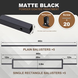 10 Pack Stair Balusters, Wrought Iron Balusters CXRCY Deck Balusters for Staircase Interior -Metal Balusters Hollow Black (5 Square & 5 Straight)