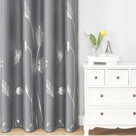 Estelar Textiler Grey and Silver Blackout Curtains 2 Panels Window Curtain Panels with Palm Tree Pattern Light Blocking Curtains for Living Room Sliding Glass Door, Grey, 52Wx108L
