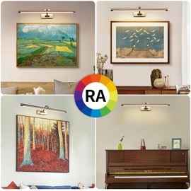 yumcrelect 5W LED Wireless Picture Lights with Remote and Timer 23.6 Inch Rechargeable Brass Gallery Lighting Battery Operated Art Lights Over Frame Portrait