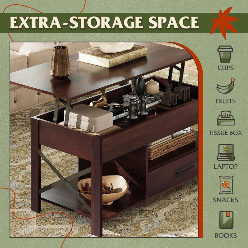WLIVE Coffee Table, 39" Lift Top Coffee Table with Hidden