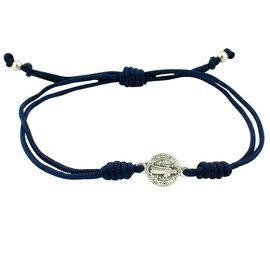 Pulsera ajustable con medalla de San Benito | Cordón azul marino duradero | Patrón de los estudiantes | Gran regalo católico para la primera comunión, confirmación y graduación, No es una piedra