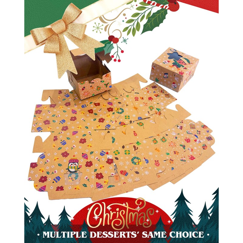 qiqee Christmas Shoes Bakery Boxes with Window 60pcs 4x4x2.5 Mini