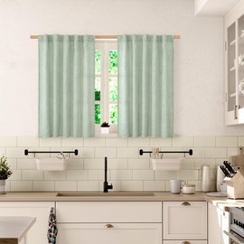 BGment Sage Linen Curtains 36 Inch Length for Kitchen Window, Back Tab Rod Pocket Textured Short Drapes Light Filtering Privacy for Bedroom Bathroom Cafe Office, 2 Panels, 42 Inch Wide Each Panel