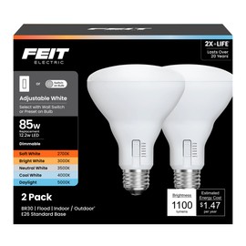 Feit Electric BR30 LED Light Bulb, 85W Equivalent, Dimmable, 1100 Lumens, 5-Color Adjustable White, 90+ CRI, General Purpose Flood & Track Lighting, 25,000-Hour Lifetime, BR3085DM/6WYCA/2, 2 Pack
