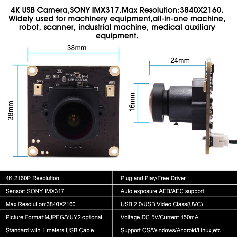 ELP Camera, 4K Usb Webcam, Mini Camera, Wide Angle 170°